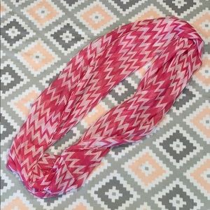 Pink and white infinity scarf